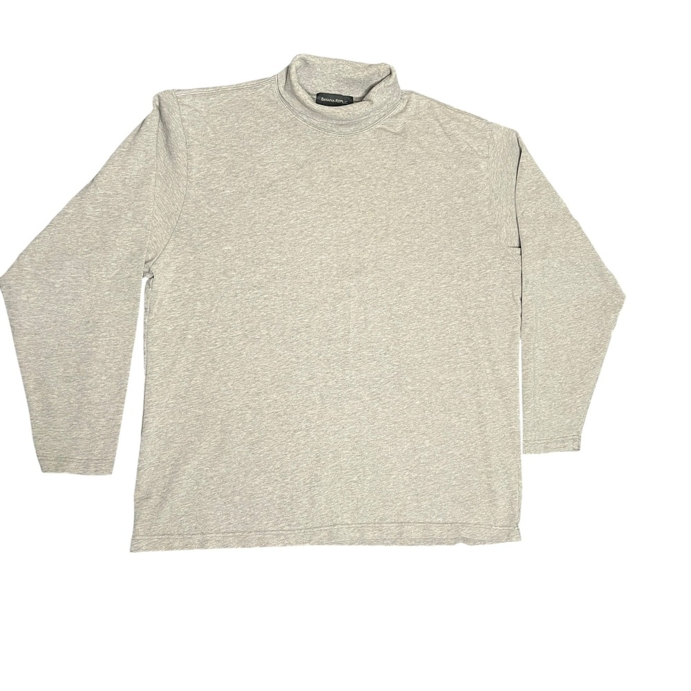 Vintage Banana Republic Mens XL‎ Gray Cotton Mock Turtleneck Shirt Heavy